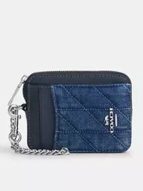 Coach Denim Zip Card Case With Quilting